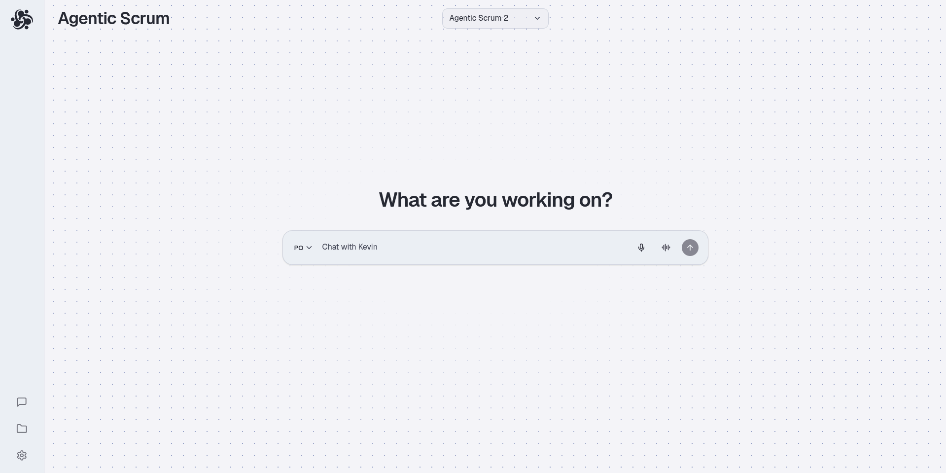 The landing page of the Agentic Scrum Project. It's a web-app that matches the similar style of AI-websites like Claude, Gemini, Deepseek and ChatGPT.