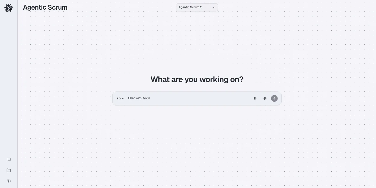 The landing page of the Agentic Scrum Project. It's a web-app that matches the similar style of AI-websites like Claude, Gemini, Deepseek and ChatGPT.